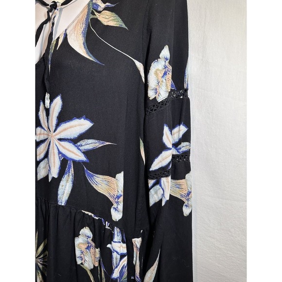 ROXY Lombok Waterfall True Black Delicate Flowers LONG SLEEVE 100% viscose Sz M - Picture 10 of 13